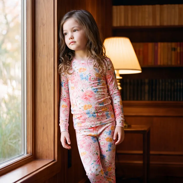 Blush Garden bamboo long sleeve pajama set — in wear
