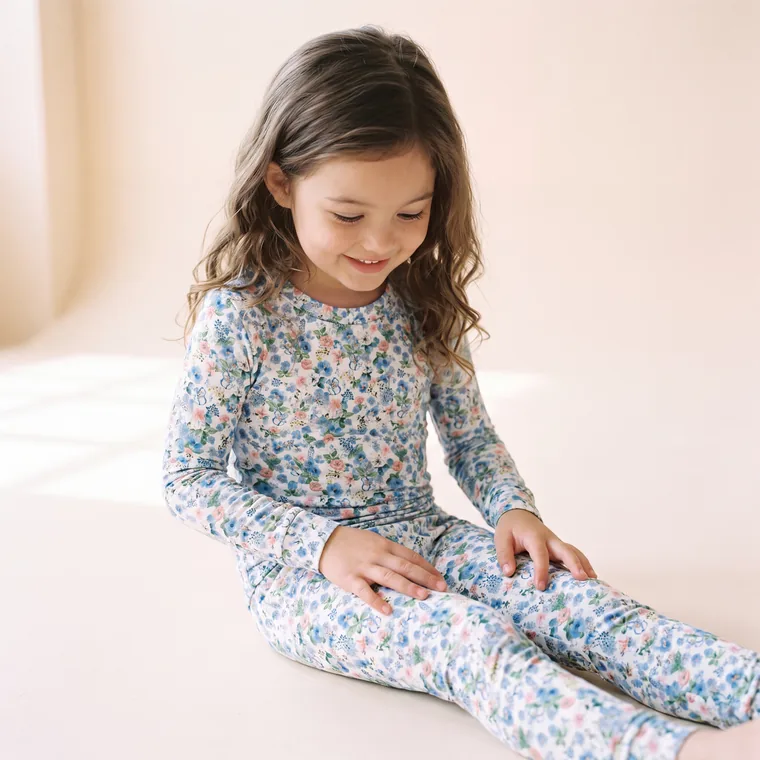 Forget Me Not bamboo long sleeve pajama set — model