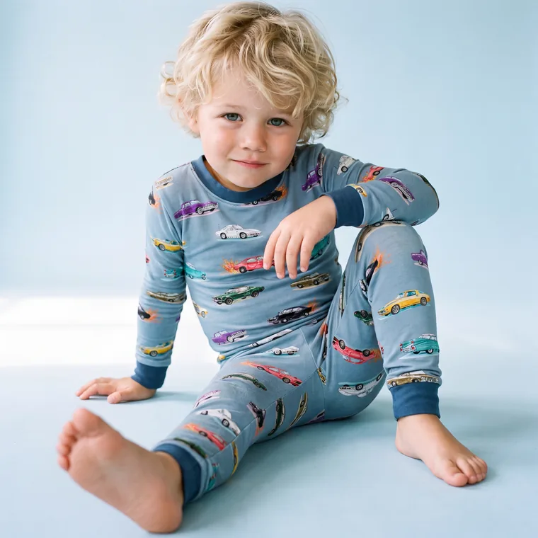 Vintage Cars bamboo long sleeve pajama set — model